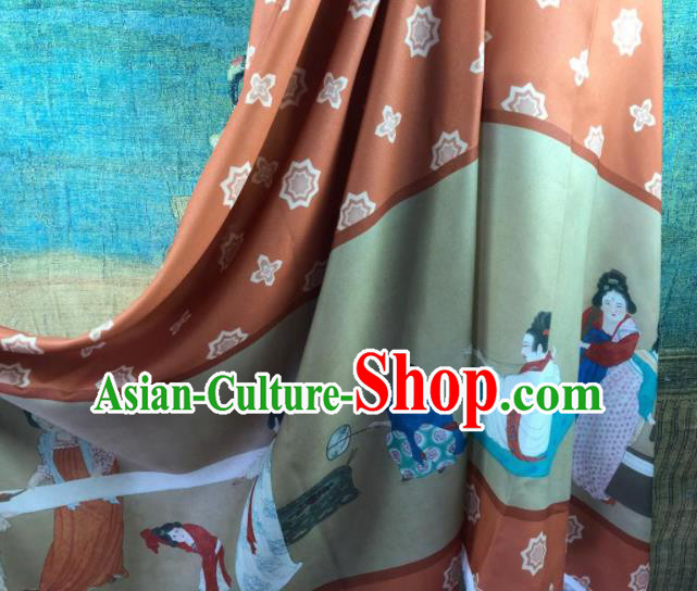 Chinese Traditional Classical Pattern Brown Chiffon Fabric Silk Fabric Hanfu Dress Material