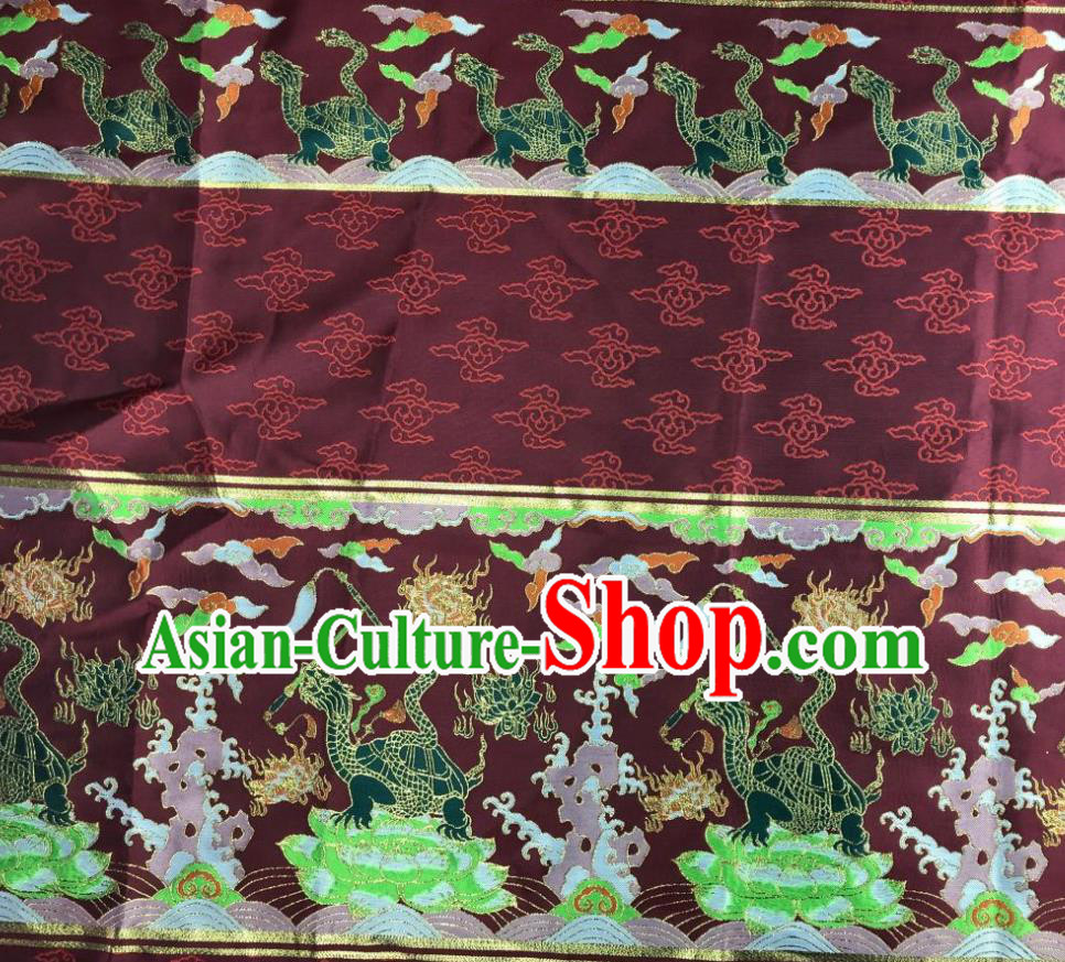 Chinese Traditional Tortoise Pattern Dark Red Brocade Hanfu Fabric Silk Fabric Hanfu Dress Material