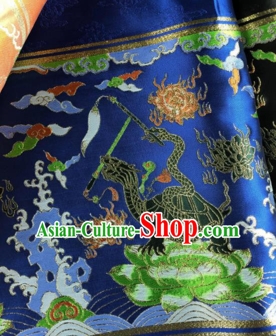 Chinese Traditional Tortoise Pattern Royalblue Brocade Hanfu Fabric Silk Fabric Hanfu Dress Material