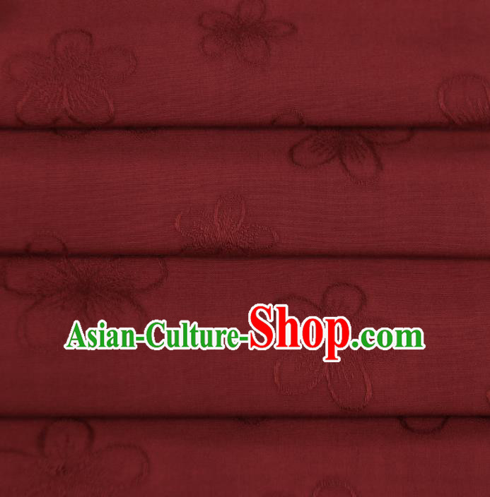 Chinese Traditional Classical Plum Pattern Dark Red Cotton Fabric Imitation Silk Fabric Hanfu Dress Material