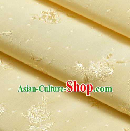 Chinese Traditional Classical Flowers Pattern Yellow Cotton Fabric Imitation Silk Fabric Hanfu Dress Material