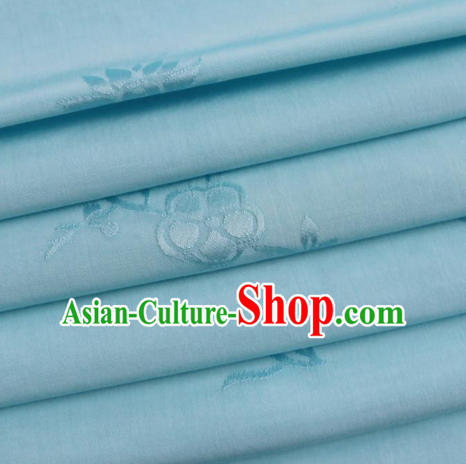 Chinese Traditional Classical Plum Blossom Pattern Blue Cotton Fabric Imitation Silk Fabric Hanfu Dress Material