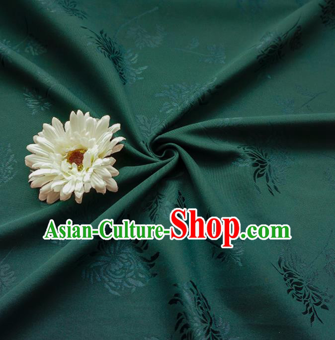 Chinese Traditional Chrysanthemum Pattern Atrovirens Satin Hanfu Fabric Silk Fabric Hanfu Dress Material