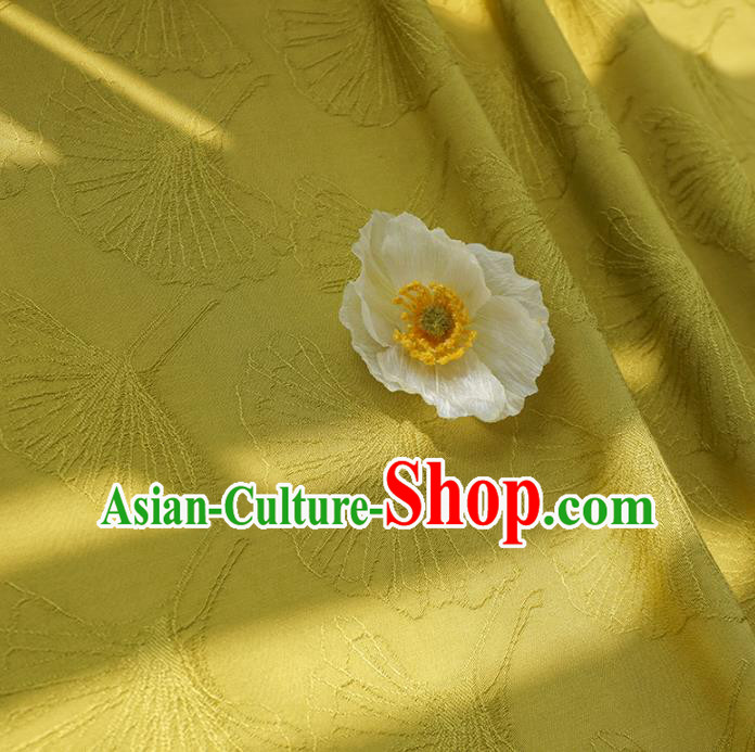 Chinese Traditional Classical Ginkgo Leaf Pattern Ginger Cotton Fabric Imitation Silk Fabric Hanfu Dress Material