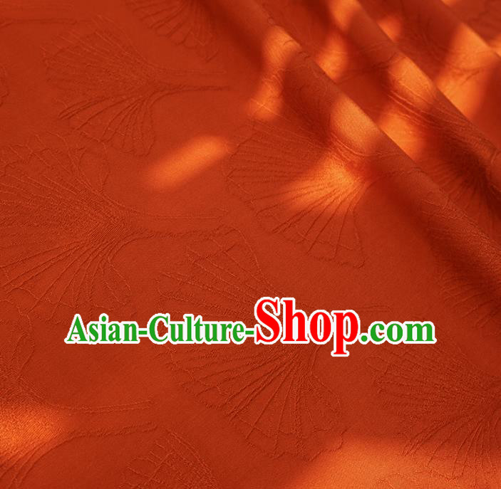 Chinese Traditional Classical Ginkgo Leaf Pattern Orange Cotton Fabric Imitation Silk Fabric Hanfu Dress Material