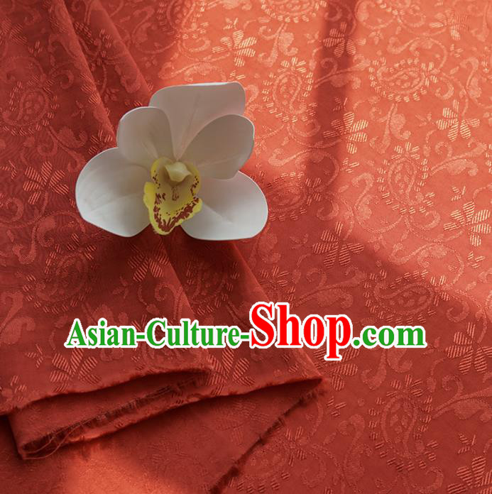 Chinese Traditional Classical Paisley Pattern Rust Red Cotton Fabric Imitation Silk Fabric Hanfu Dress Material