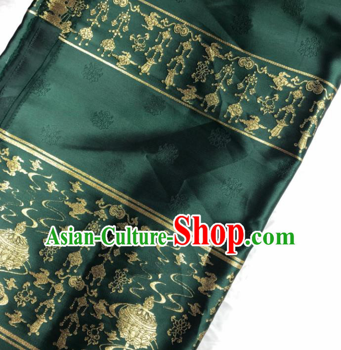 Chinese Traditional Censer Pattern Deep Green Brocade Hanfu Fabric Silk Fabric Hanfu Dress Material