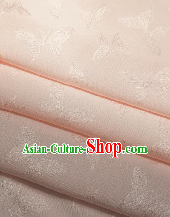 Chinese Traditional Classical Jacquard Butterfly Pattern Light Pink Cotton Fabric Imitation Silk Fabric Hanfu Dress Material