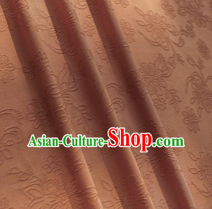 Chinese Traditional Classical Flowers Pattern Brown Cotton Fabric Imitation Silk Fabric Hanfu Dress Material