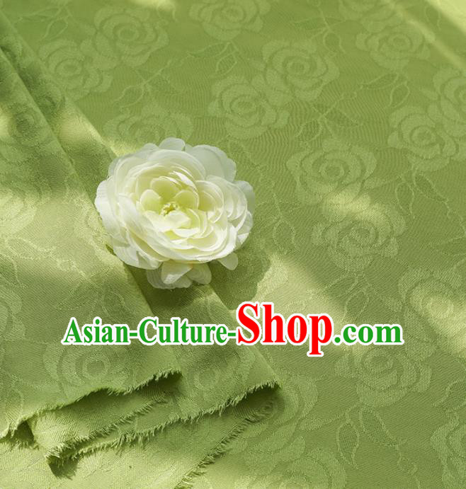 Chinese Traditional Classical Roses Pattern Green Cotton Fabric Imitation Silk Fabric Hanfu Dress Material