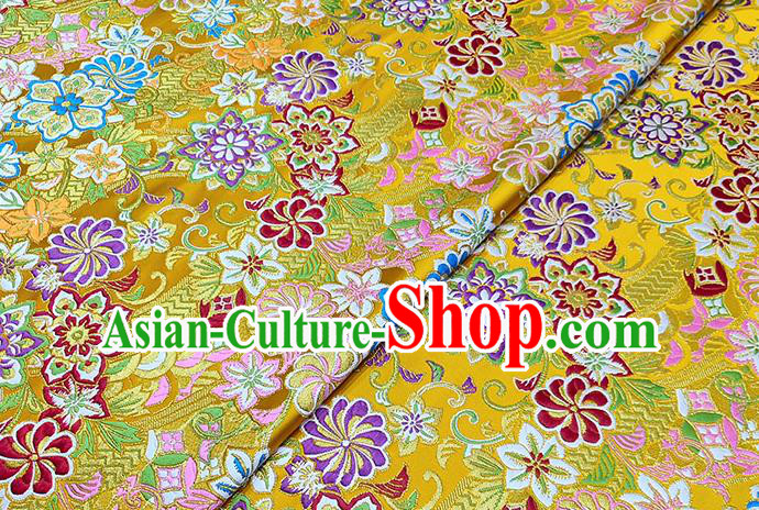 Japanese Traditional Pattern Kimono Yellow Brocade Fabric Tapestry Satin Fabric Nishijin Material