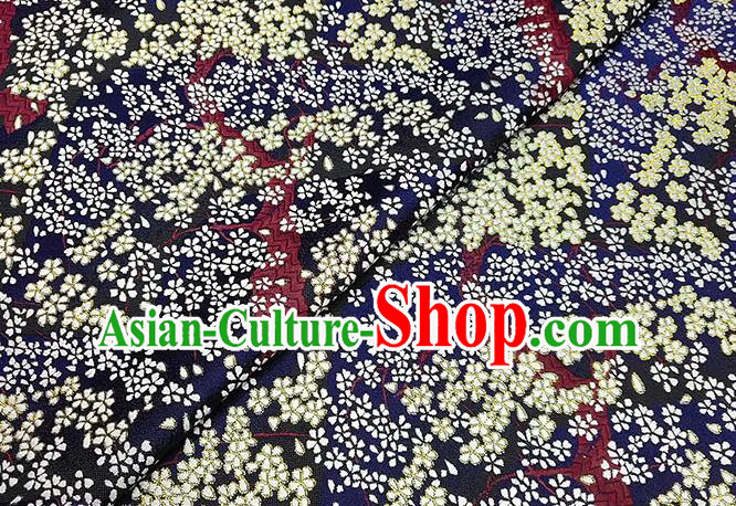 Japanese Traditional Sakura Pattern Kimono Navy Brocade Fabric Tapestry Satin Fabric Nishijin Material