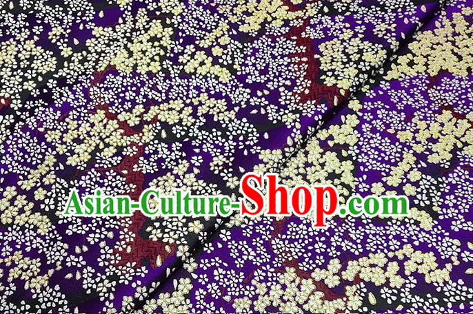 Japanese Traditional Sakura Pattern Kimono Purple Brocade Fabric Tapestry Satin Fabric Nishijin Material