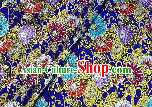 Japanese Traditional Sunflowers Pattern Kimono Royalblue Brocade Fabric Tapestry Satin Fabric Nishijin Material