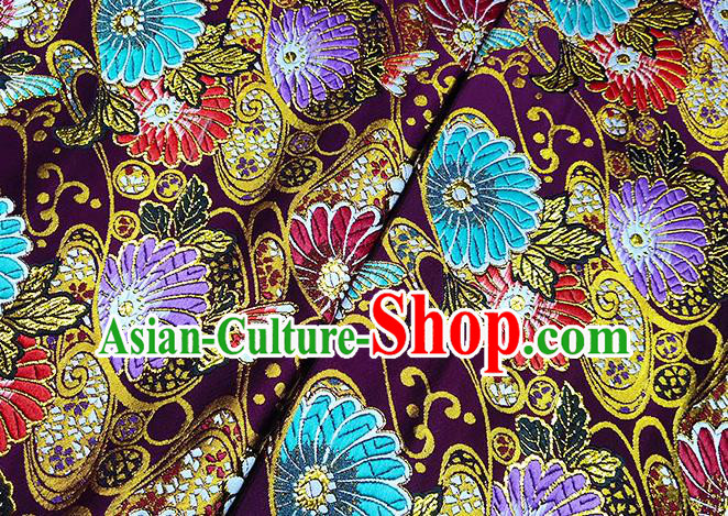 Japanese Traditional Sunflowers Pattern Kimono Fuchsia Brocade Fabric Tapestry Satin Fabric Nishijin Material