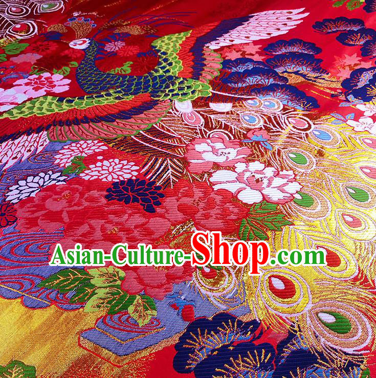 Chinese Traditional Classical Phoenix Pattern Red Brocade Fabric Silk Satin Fabric Hanfu Dress Material