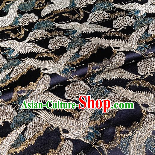 Chinese Traditional Classical Cranes Pattern Black Brocade Fabric Silk Satin Fabric Tang Suit Material