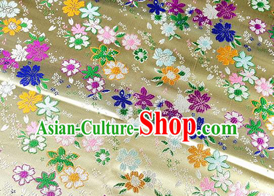 Japanese Traditional Primrose Pattern Kimono Light Yellow Brocade Fabric Tapestry Satin Fabric Nishijin Material