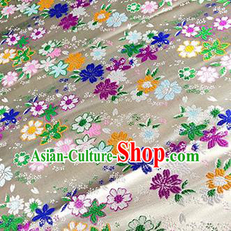 Japanese Traditional Primrose Pattern Kimono White Brocade Fabric Tapestry Satin Fabric Nishijin Material