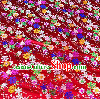 Japanese Traditional Primrose Pattern Kimono Red Brocade Fabric Tapestry Satin Fabric Nishijin Material