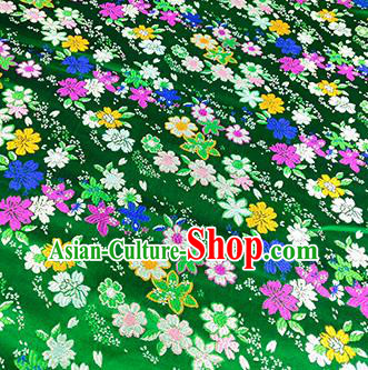 Japanese Traditional Primrose Pattern Kimono Green Brocade Fabric Tapestry Satin Fabric Nishijin Material