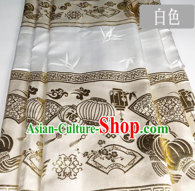 Chinese Traditional Palace Lantern Pattern White Brocade Fabric Silk Satin Fabric Hanfu Material