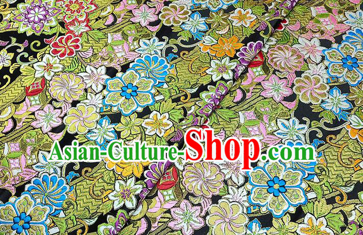 Japanese Traditional Pattern Kimono Black Brocade Fabric Tapestry Satin Fabric Nishijin Material