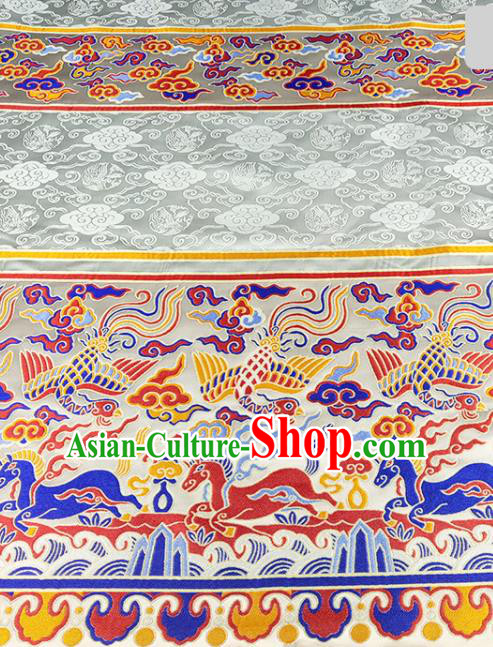 Chinese Traditional Phoenix Horse Pattern White Brocade Fabric Silk Satin Fabric Hanfu Material