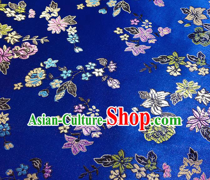 Chinese Traditional Flowers Pattern Royalblue Brocade Fabric Silk Satin Fabric Hanfu Material