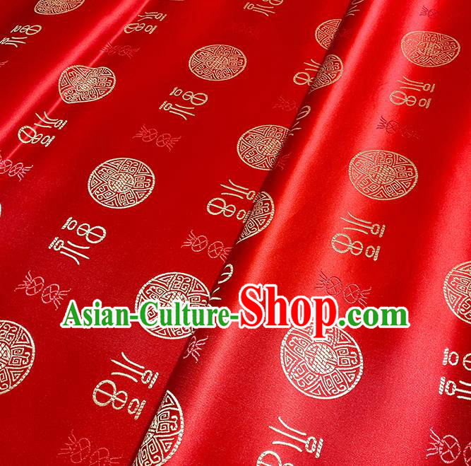 Chinese Traditional Fu Character Pattern Red Brocade Fabric Silk Satin Fabric Hanfu Material