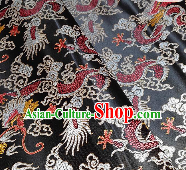 Chinese Traditional Dragons Pattern Black Brocade Fabric Silk Satin Fabric Hanfu Material