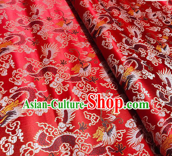 Chinese Traditional Dragons Pattern Red Brocade Fabric Silk Satin Fabric Hanfu Material