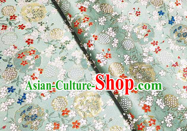 Japanese Traditional Carnations Pattern Kimono Light Green Brocade Fabric Tapestry Satin Fabric Nishijin Material