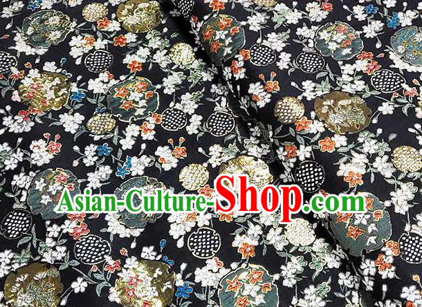 Japanese Traditional Carnations Pattern Kimono Black Brocade Fabric Tapestry Satin Fabric Nishijin Material