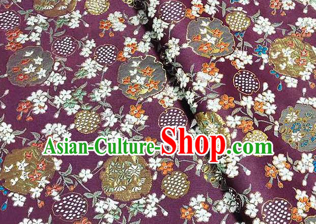 Japanese Traditional Carnations Pattern Kimono Purple Brocade Fabric Tapestry Satin Fabric Nishijin Material