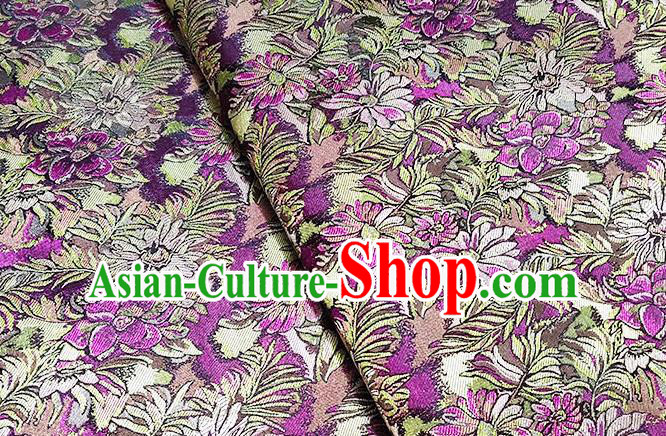 Japanese Traditional Flowers Pattern Kimono Purple Brocade Fabric Tapestry Satin Fabric Nishijin Material