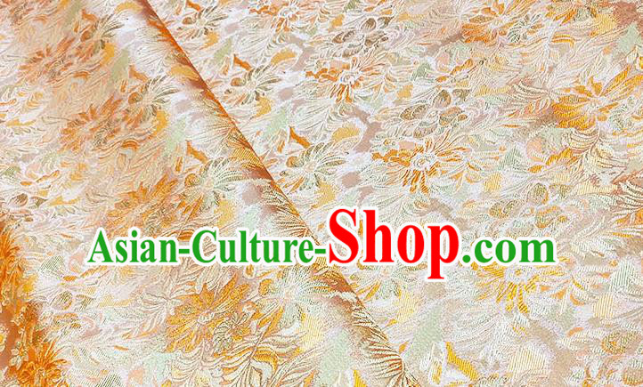 Japanese Traditional Flowers Pattern Kimono Orange Brocade Fabric Tapestry Satin Fabric Nishijin Material