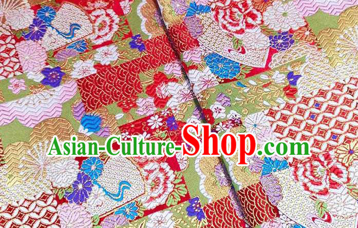 Japanese Traditional Chrysanthemum Pattern Kimono Red Brocade Fabric Tapestry Satin Fabric Nishijin Material