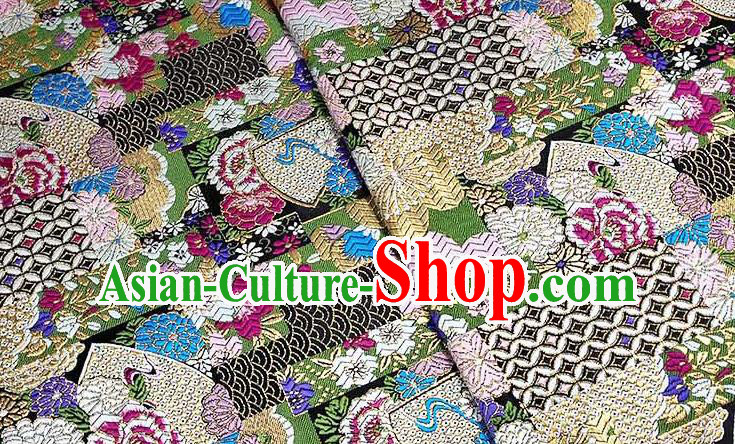 Japanese Traditional Chrysanthemum Pattern Kimono Black Brocade Fabric Tapestry Satin Fabric Nishijin Material