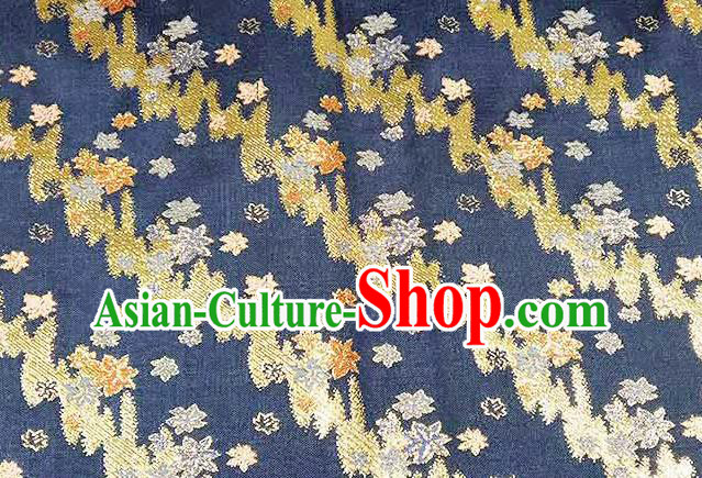 Japanese Traditional Maple Leaf Pattern Kimono Navy Brocade Fabric Tapestry Satin Fabric Nishijin Material