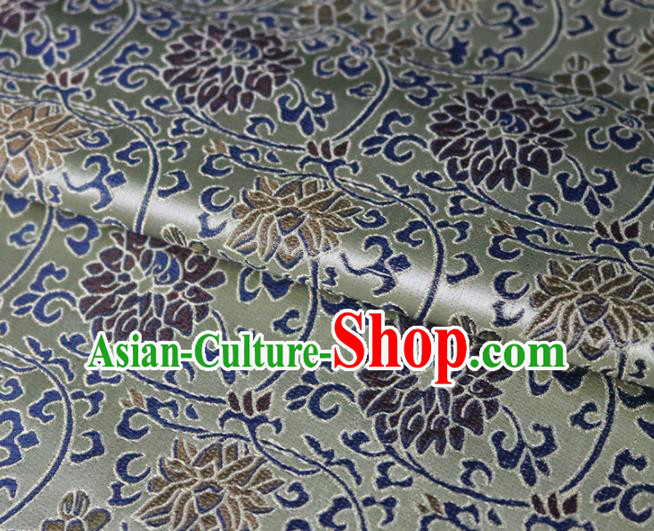 Chinese Traditional Twine Lotus Pattern Grey Brocade Fabric Silk Satin Fabric Hanfu Material