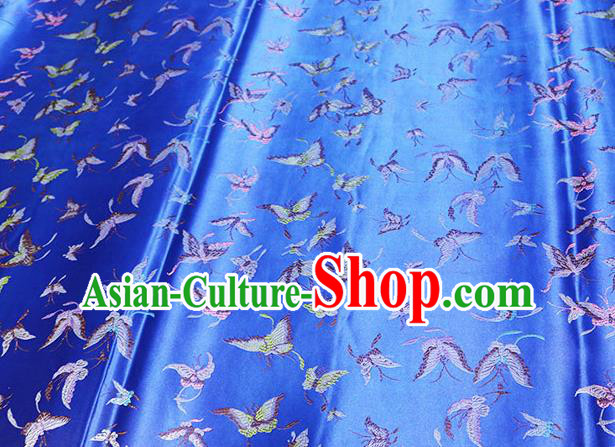 Chinese Traditional Butterfly Pattern Blue Brocade Fabric Silk Satin Fabric Hanfu Material