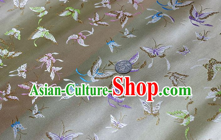 Chinese Traditional Butterfly Pattern Grey Brocade Fabric Silk Satin Fabric Hanfu Material