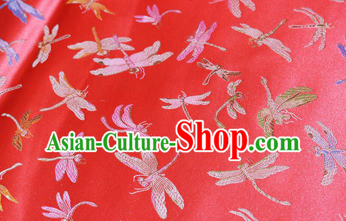 Chinese Traditional Dragonfly Pattern Red Brocade Fabric Silk Satin Fabric Hanfu Material