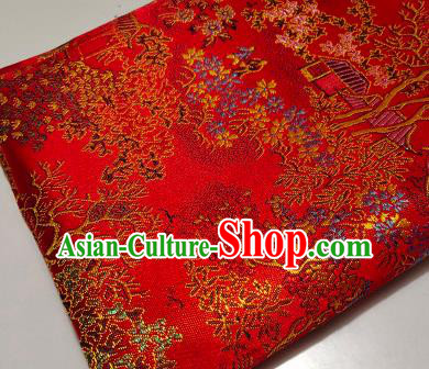 Chinese Traditional Scenery Pattern Red Brocade Fabric Silk Satin Fabric Hanfu Material