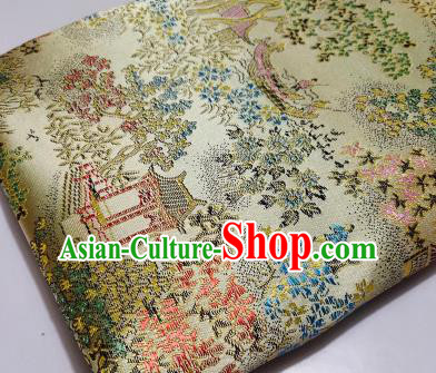 Chinese Traditional Scenery Pattern Beige Brocade Fabric Silk Satin Fabric Hanfu Material