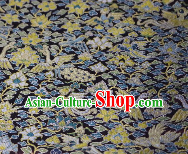 Chinese Traditional Peacock Pattern Black Brocade Fabric Silk Satin Fabric Hanfu Material