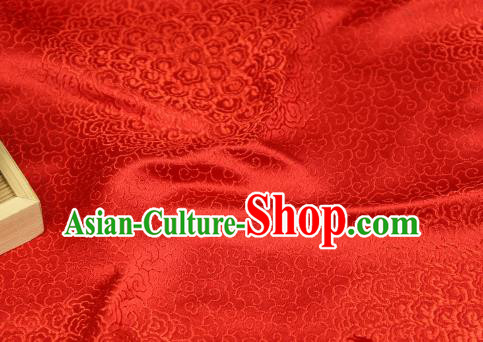 Chinese Traditional Auspicious Clouds Pattern Bright Red Brocade Fabric Silk Satin Fabric Hanfu Material