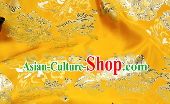 Chinese Traditional Peony Pattern Yellow Brocade Fabric Silk Satin Fabric Hanfu Material