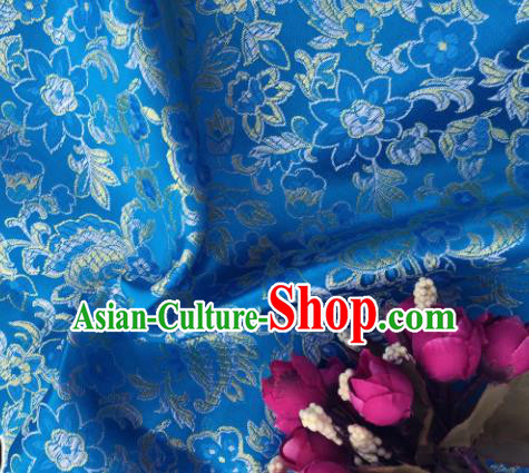 Chinese Traditional Flowers Pattern Blue Brocade Fabric Silk Satin Fabric Hanfu Material
